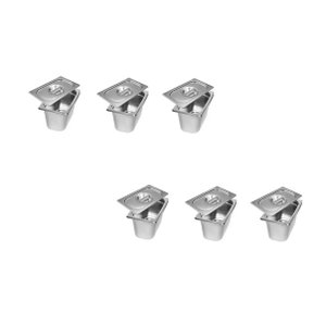 Conj 6 Cubas Gastronômicas em Inox Gn 1/4x150 Mm 3,6 Litros + 6 Tampas 1/4 em Inox sem Abertura Zaha
