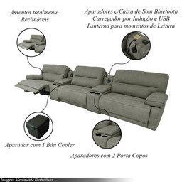 Sofá Decorativo Swift Elétrico Reclinável C-porta Copos Baú Cooler Linho Cinza G81 - Gran Belo - 6