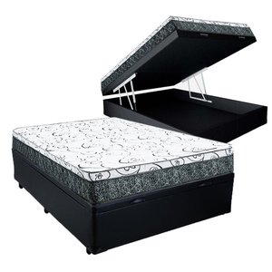 Cama Box Baú Casal Colchão Mola Bonnel Prime Coil Detroit + Box Sintético 71x138x188:preto