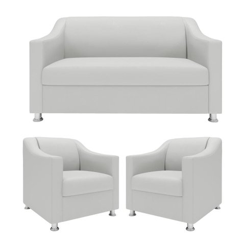 Kit Sofá 2 Lugares Namoradeira com 2 Poltronas de Barbearia Branco
