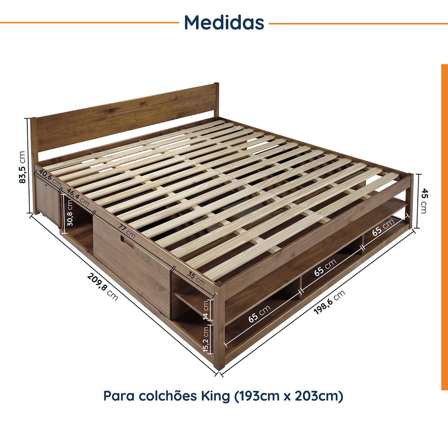 Cama King Multifuncional Madeira Maciça Irara Cabecasa Madeiramadeira - 2