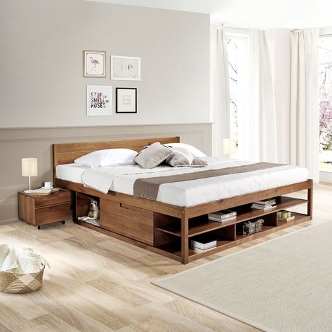 Cama King Multifuncional Madeira Maciça Irara CabeCasa MadeiraOriginals Marrom/Caramelo