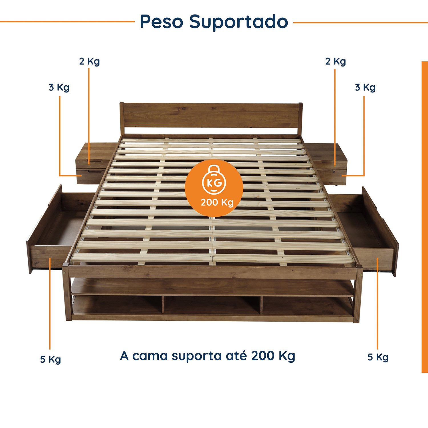 Cama King Multifuncional Madeira Maciça Irara Cabecasa Madeiramadeira - 4