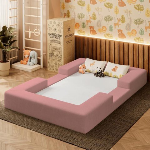 Cama Montessoriana Berço Infantil 100% Espuma Balaqui Decor Cor:rosa