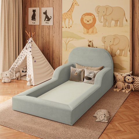 Cama Colchão Solteiro Montessoriana Infantil - Balaqui Decor - Cinza Claro