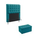 Ver imagem 1 de Kit Cabeceira Estofada Decorativa Rana 90 Para Cama de Solteiro e Calçadeira Sagitarius Sued Azul Tu