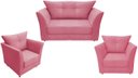 Ver imagem 1 de Kit Namoradeira + 2 Poltronas Decorativa Isis Suede Rosa Pés Madeira Ms Decor