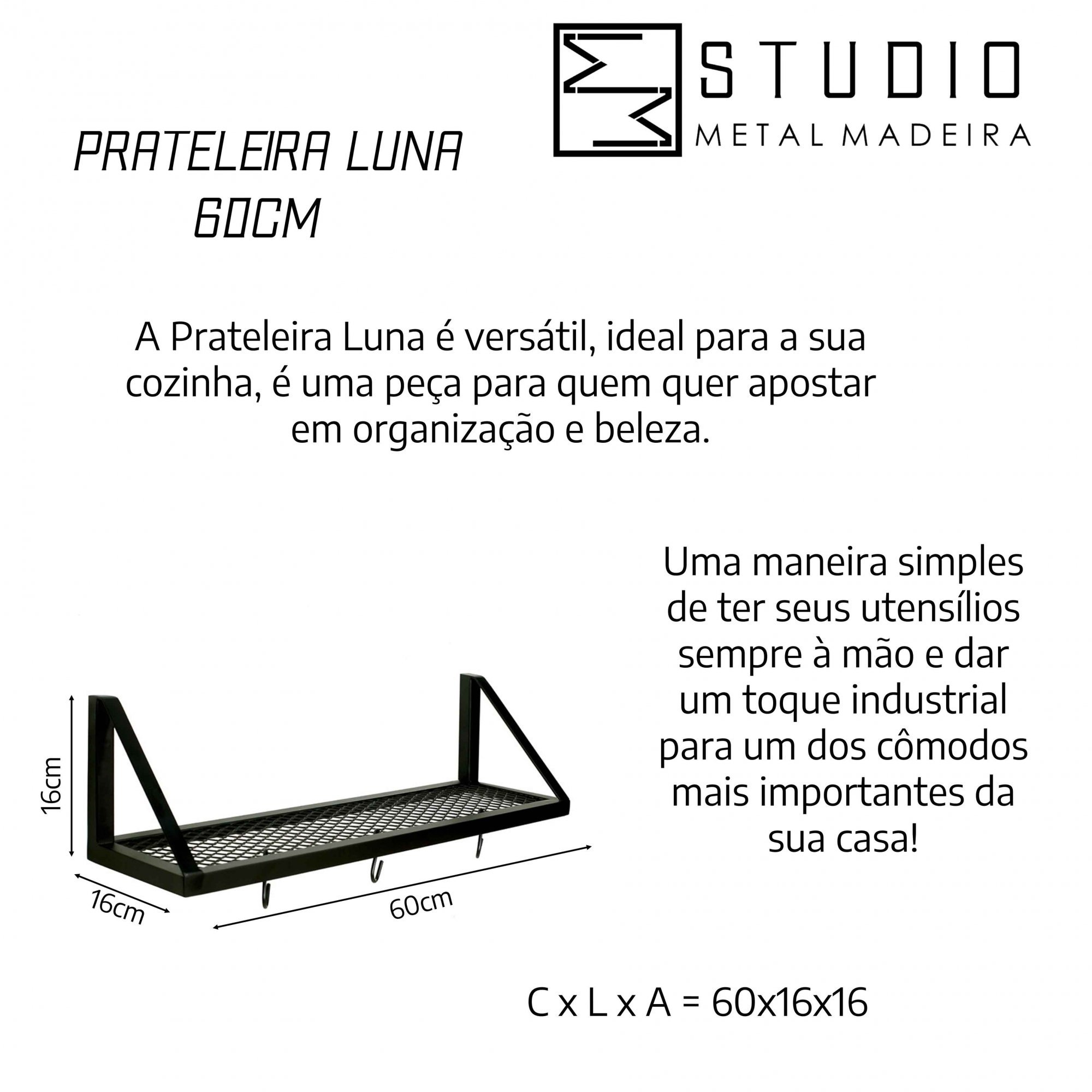 Prateleira Industrial Decorativa Luna 60cm para Lavanderia ou Porta Temperos Condimentos Cozinha - 6