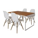 Ver imagem 6 de Mesa Industrial Base Ferro Branco Tampo 137X90 Canela 4 Cadeiras Madeira Assento Branco Marrom
