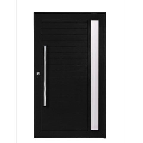 Porta Pivotante Alumínio Preto Lambril c/Visor Lateral Px 100cm Maxx - 230x110 "D"
