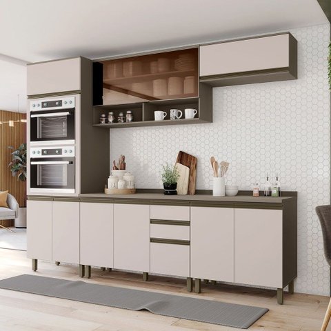 Cozinha Completa Connect 10 Portas 2 Gavetas com Vidro e Tampo 100% MDF Duna/Cristal - Henn