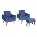 Ver imagem 1 de Kit 02 Poltrona Decorativa e Puff Opala Azul Marinho Smf Decor
