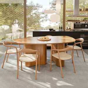 Mesa de Jantar Grande Formato Orgânico Alto Padrão Laminado Cinamomo Base Moderna