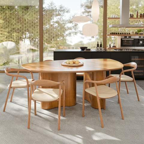 Mesa de Jantar Grande Formato Orgânico Alto Padrão Laminado Cinamomo Base Moderna