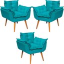 Ver imagem 1 de Kit 3 Poltronas Decorativa Alice Pé Trapézio 30cm Castanho - Suede