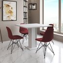 Ver imagem 1 de Mesa Jantar Londres Quadrada Branca 90cm 4 Cadeiras Estofadas Vermelho Eames Ferro Preto