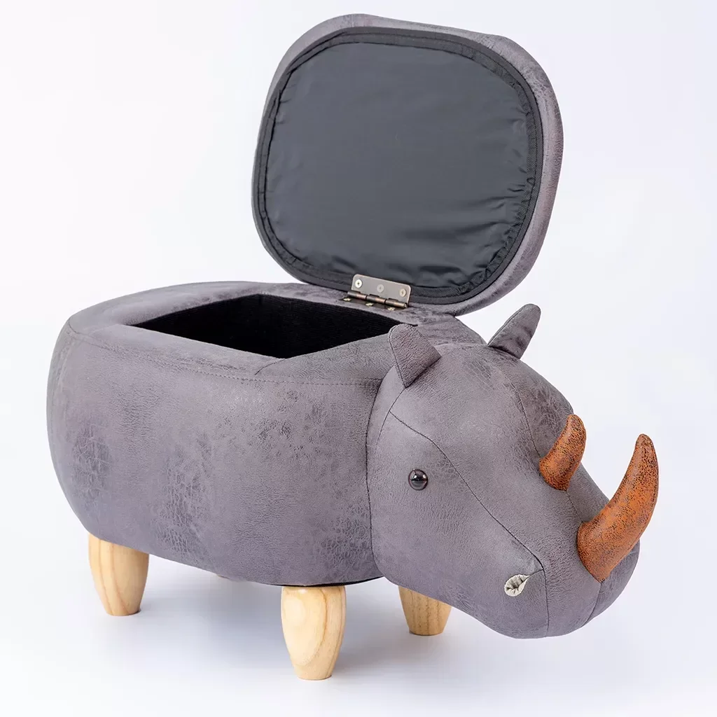 Ver imagem 3 de Puff Infantil Rinoceronte Couro Sintético e Madeira com Baú L63xa38xc32:com
