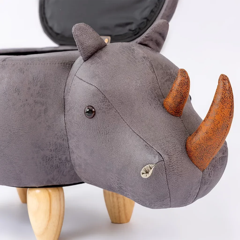 Ver imagem 6 de Puff Infantil Rinoceronte Couro Sintético e Madeira com Baú L63xa38xc32:com