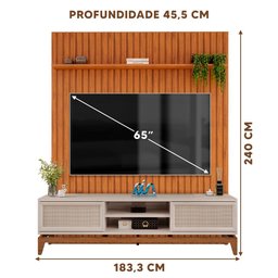 Painel Ripado Com Rack Para Tv 65 Polegadas Freijó Off White Cairo E Pratic Dj Móveis - 4