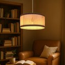 Ver imagem 1 de Lustre Manhattan Moderno Rattan Detalhes Couro Sintético:branco