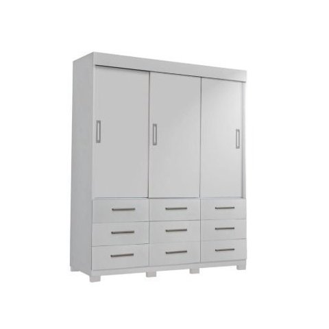 Guarda Roupa 3 Portas de Correr e 9 Gavetas Itapema Branco