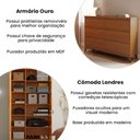 Ver imagem 2 de Conjunto Cômoda Londres 6 Gavetas e Guarda Roupa Solteiro Ouro 2 Portas para Dormitório - Nature