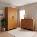 Ver imagem 1 de Conjunto Cômoda Londres 6 Gavetas e Guarda Roupa Solteiro Ouro 2 Portas para Dormitório - Nature