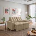 Ver imagem 1 de Sofá Retrátil Reclinável 3 Lugares 180cm Veludo com Molas Palmeira CabeCasa MadeiraOriginals Bege