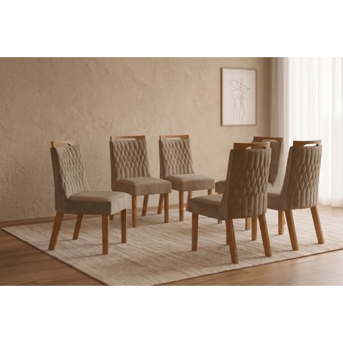 Conjunto 6 Cadeiras para Sala de Jantar Atena Marrom/Castanho/Cinamomo/Pena/Caramelo