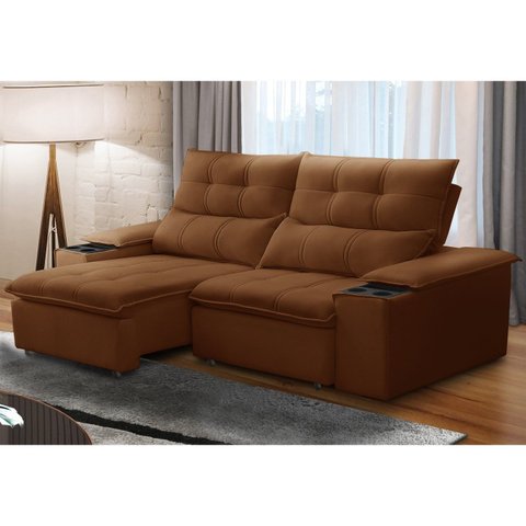 Sofá Retrátil Reclinável 3 Lugares 210cm com Porta Copos e Objetos Bulgária