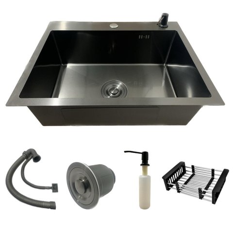Cuba Pia Inox Preta Quadrada 60x45 com Acessórios.