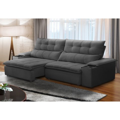 Sofá Retrátil Reclinável 3 Lugares 230cm com Porta Copos e Objetos Bulgária