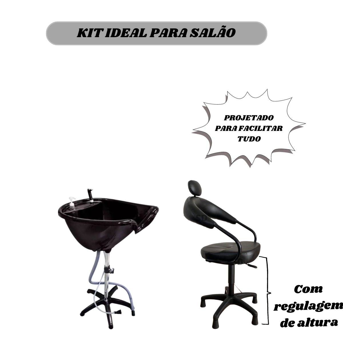 Kit Salão Cadeira Futurama Almofadada + Lavatório Portátil - 7