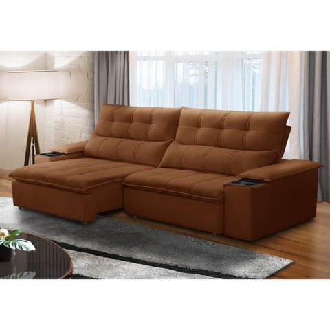 Sofá Retrátil e Reclinável 4 Lugares 250cm com Porta Copos e Objetos Bulgária