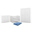 Ver imagem 1 de Dormitório Tutto New 4 Portas, Cômoda 1 Porta e Berço Branco Soft com Capitonê e Colchão