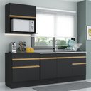Ver imagem 3 de Armário de Cozinha Compacta 220cm com Rodapé Veneza Multimóveis V2110 Preto/Dourado