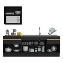 Ver imagem 6 de Armário de Cozinha Compacta 220cm com Rodapé Veneza Multimóveis V2110 Preto/Dourado