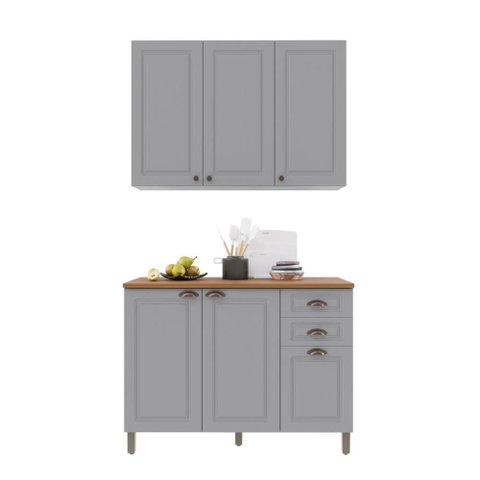 Armário de Cozinha Modulada Compacta Fidelitá Nara 100% MDF 2 Peças 120cm 6 Portas 2 Gavetas com