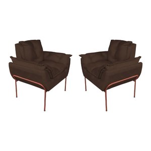 Kit 2 Poltronas Luxo Suede Marrom Base de Ferro Cobre - Vallisa Decor