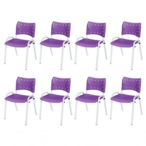Cadeira Iso Base Branco Escola, Escritório Violeta Kit 8 Un