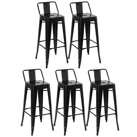 Kit 5 Banquetas Altas Industriais Pretas em Aço 76cm com Encosto – Modelo Iron Tolix