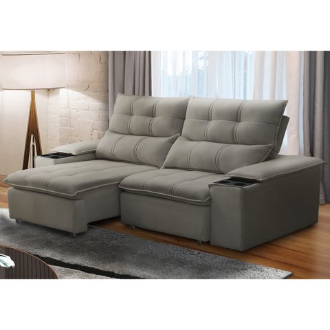 Sofá Retrátil Reclinável 3 Lugares 210cm com Porta Copos e Objetos Bulgária