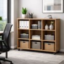 Ver imagem 1 de Nicho Organizador Estante para Livros Multiuso 9 Nichos com Rodízios Expositor para Loja, Sala e Hom
