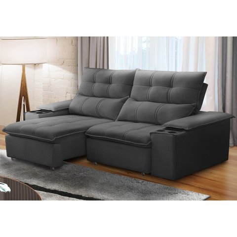 Sofá Retrátil Reclinável 3 Lugares 210cm com Porta Copos e Objetos Bulgária