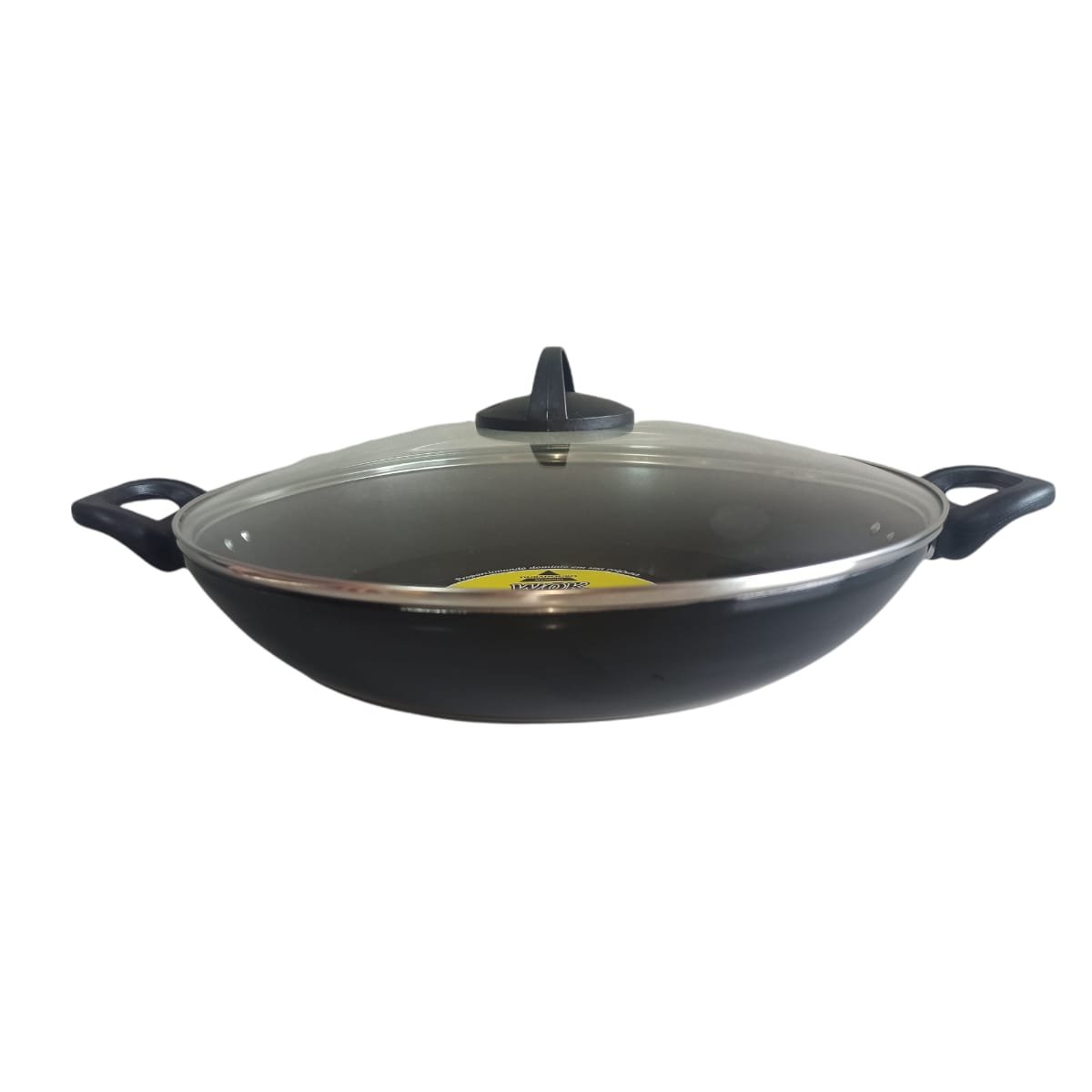 Panela Frigideira Wok 30cm Preta - 5 Camadas Antiaderente Tampa De Vidro - Ficone Reis