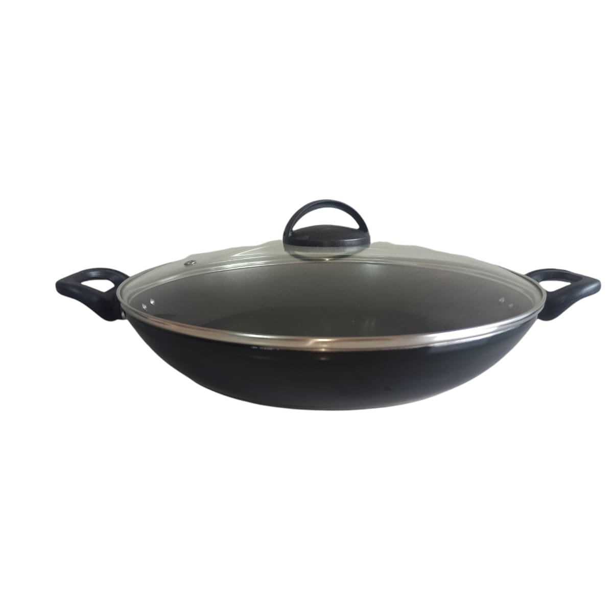 Panela Frigideira Wok 30cm Preta - 5 Camadas Antiaderente Tampa De Vidro - Ficone Reis - 5