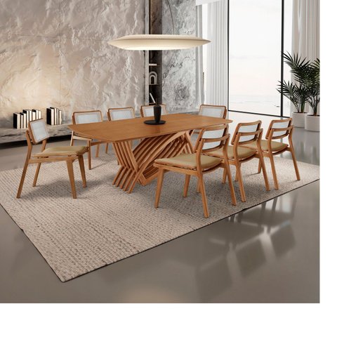 Conjunto de Mesa de Jantar Zurick Tampo Barril Laminado 240cm 8 Cadeiras Eloá Premium