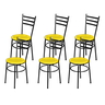 Jogo 6 Cadeiras Para Cozinha Epoxi Craqueada Assento Estofado - Amarelo - 1