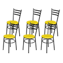 Ver imagem 1 de Jogo 6 Cadeiras Para Cozinha Epoxi Craqueada Assento Estofado - Amarelo