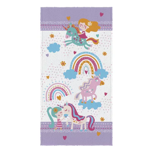 Toalha Banho Unicornio Felpuda Estampada Praia 60cm X 1,10 M